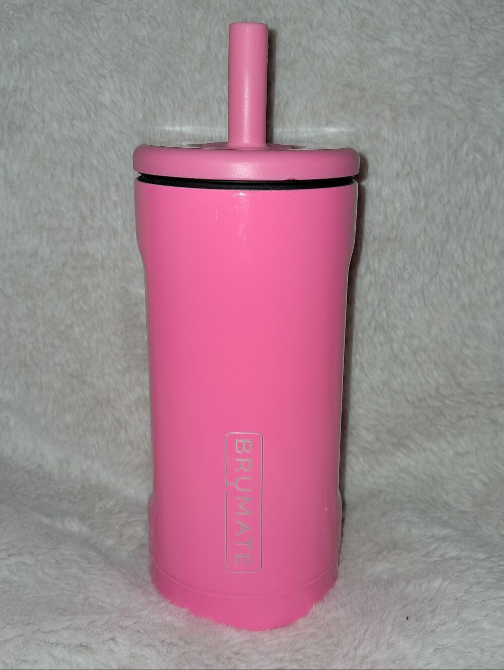 Brumate Hot Pink Insulated Straw Tumbler Leak-Resistant Travel Cup 12 Oz Slim